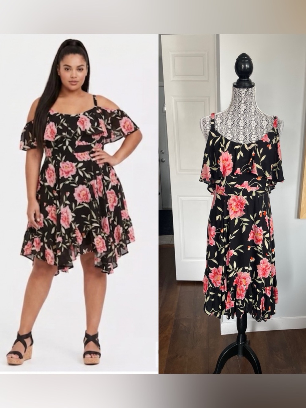 NWT 1X Plus Size Torrid Cold Shoulder Midi Dress. Smocked Back.